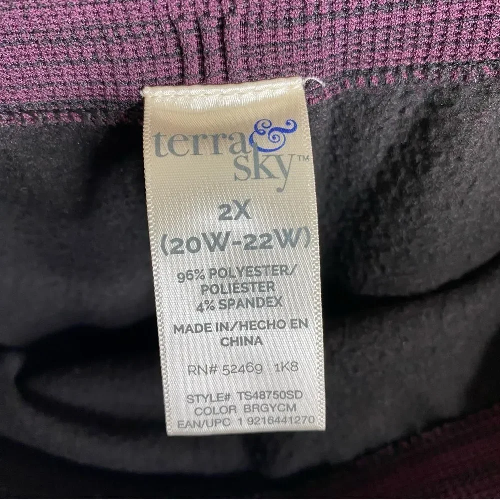 Terra & Sky Leggings Women’s Burgundy Space Dye Fleece Lined Stretch 2X 20-22W